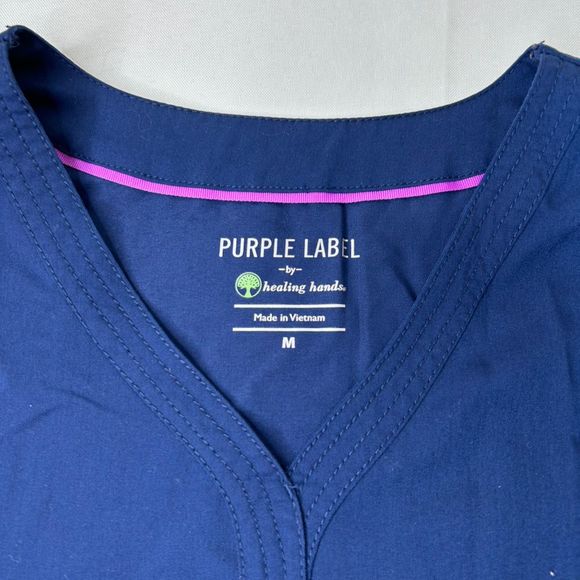 Purple Label by Healing Hands Women's Blue Medical Scrub Top Size Medium - Picture 3 of 6